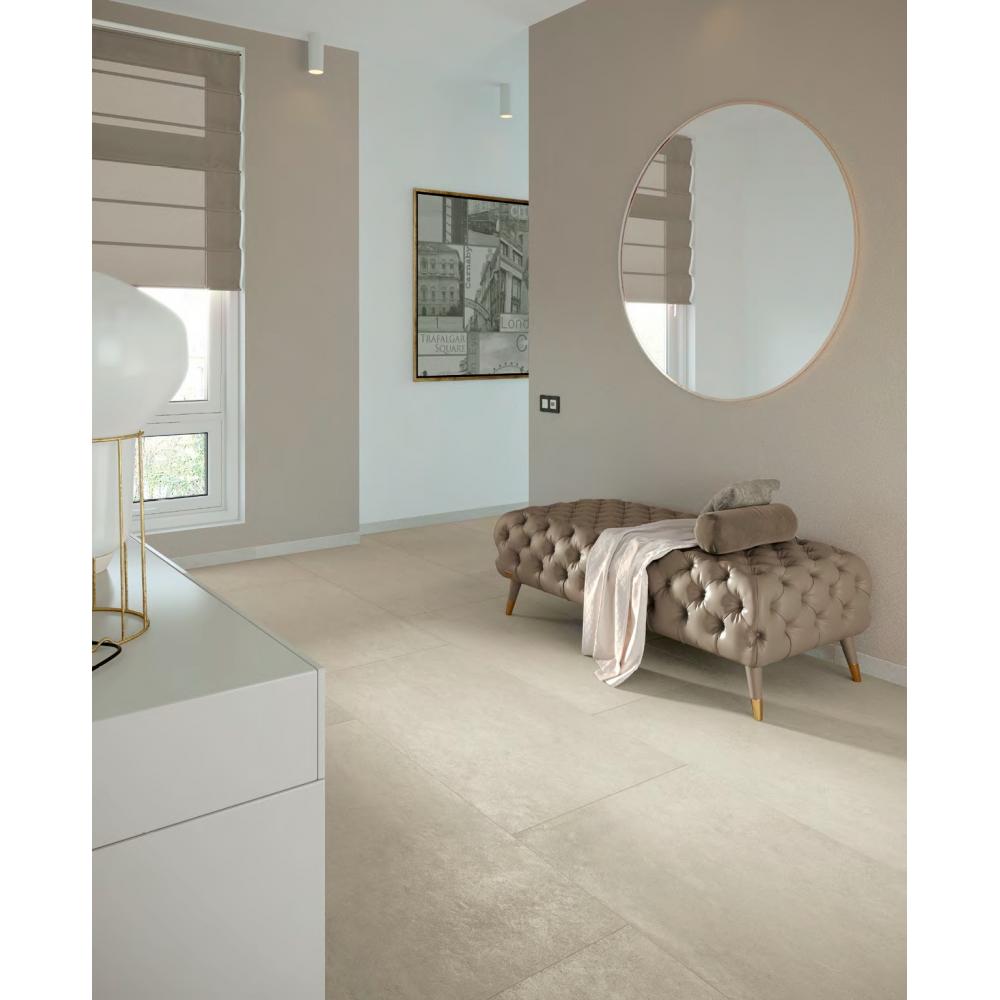 bezs modern loft vintage stilusu vilagos padlolap padloburkolat csempe greslap nappali konyha etkezo haloszoba minosegi 60x60cm serenissima studio penesz felujitas burkolat burkolatok formavivendi minimal.jpg
